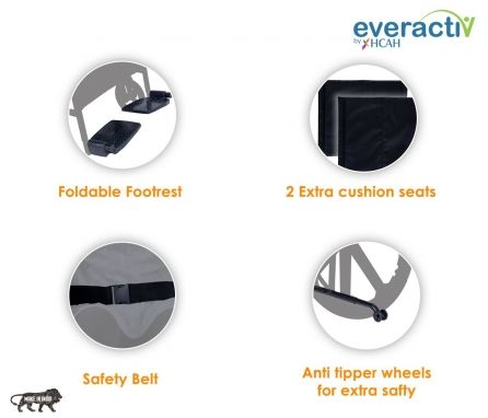 Everactiv Premium Everyday Use Foldable Wheelchair with Attendant Brakes | Extra Side Pouch | Bottle Holder | 6 Wheels